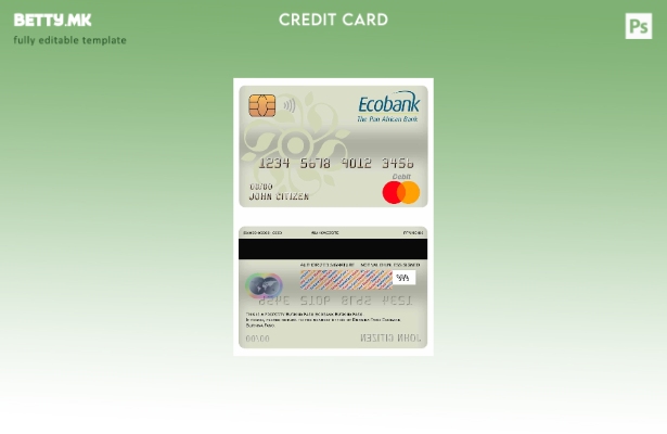 Модерен стил шаблон за дебитна картичка за мастеркард на банкарска банка Екобанк